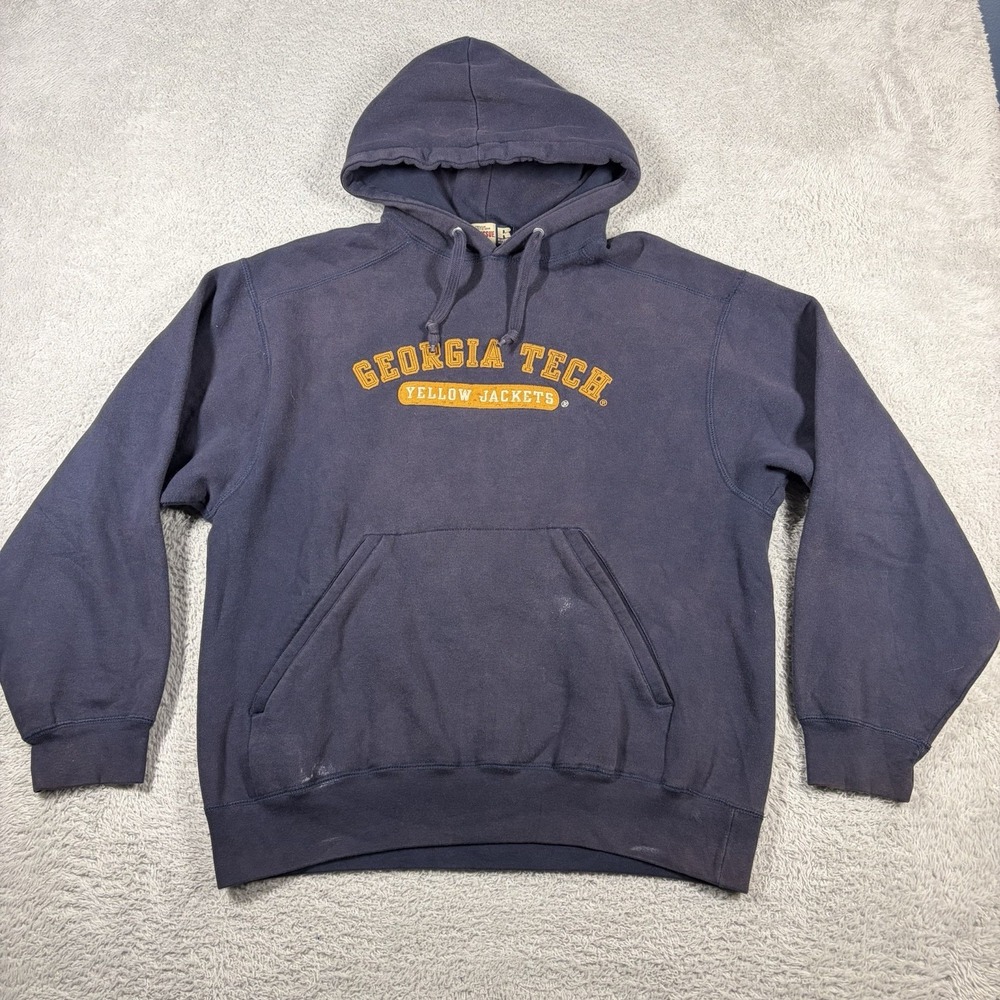 Georgia Tech Russell Athletic Hoodie Mens M Navy Blue Embroidered Faded Vintage